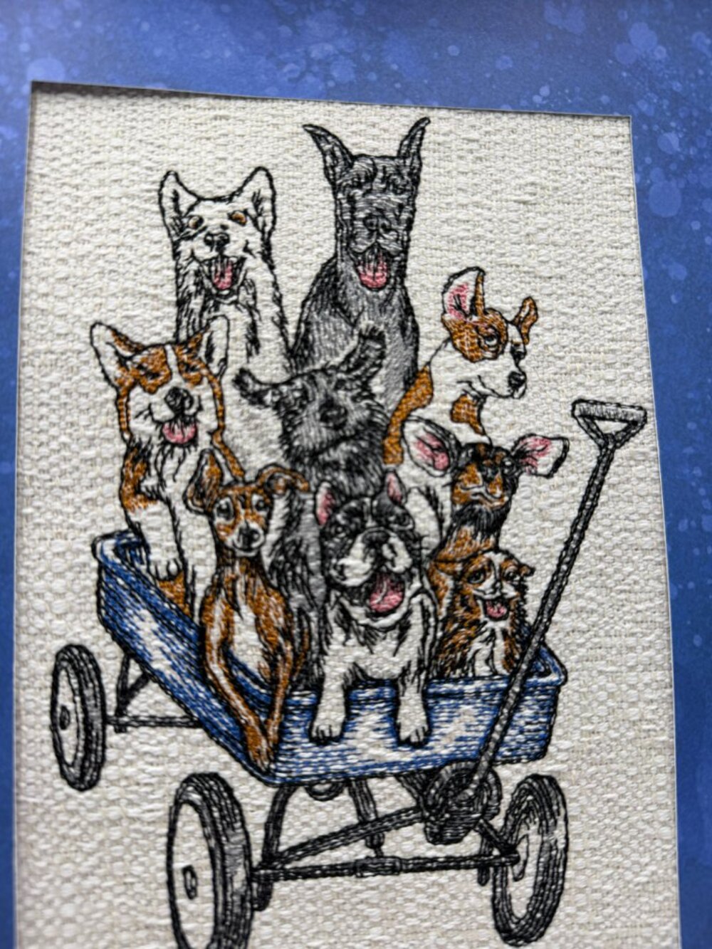 Homemade Dog Wagon Framed 8X10 Embroidery Art - Picture 5 of 6